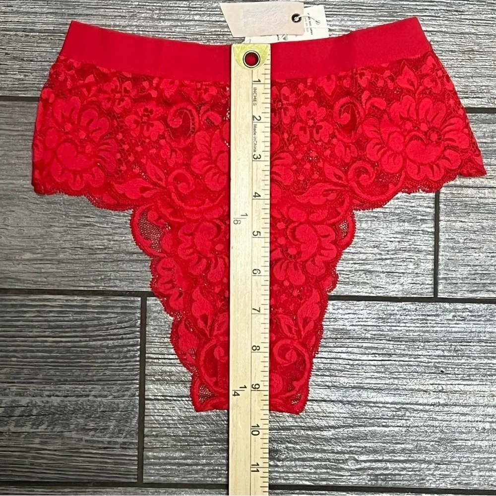 NWT $58 Free People X HAH Spin Me Panties XS Siren Red Lace X-Small High Rise